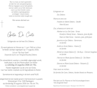 Overlijdensbericht Greta De Corte