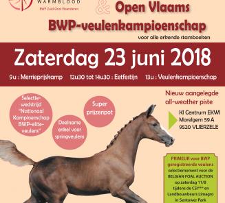 Laatste week inschrijven voor Open Vlaams BWP-veulenkampioenschap en gewestelijk merrieprijskamp Z-O-Vl. Laatste week inschrijven voor Open Vlaams BWP-veulenkampioenschap en gewestelijk merrieprijskamp Z-O-Vl.