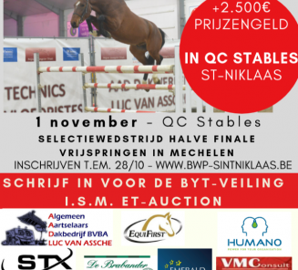 Belgian Youngster Trials én ET-Auction BYT Edition: inschrijvingen geopend! Vernieuwde setting in QC Stables, Sint- Niklaas! Belgian Youngster Trials én ET-Auction BYT Edition: inschrijvingen geopend! Vernieuwde setting in QC Stables, Sint- Niklaas!